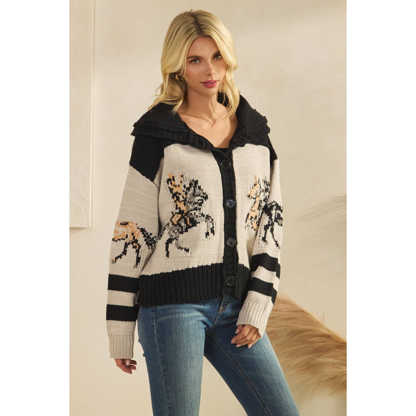 Horse Graphic Cardigan Sweater By Veveret
