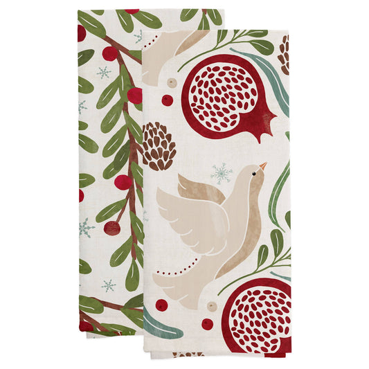 Winter Berry Cotton Tea Towels S/2 Christmas
