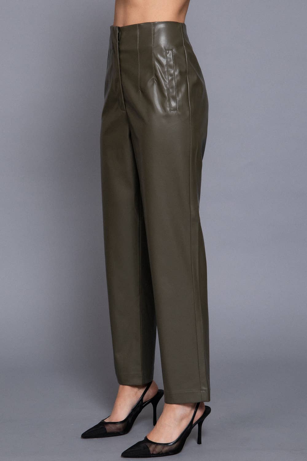 High Waist Slim Fit Faux Leather Long Pants