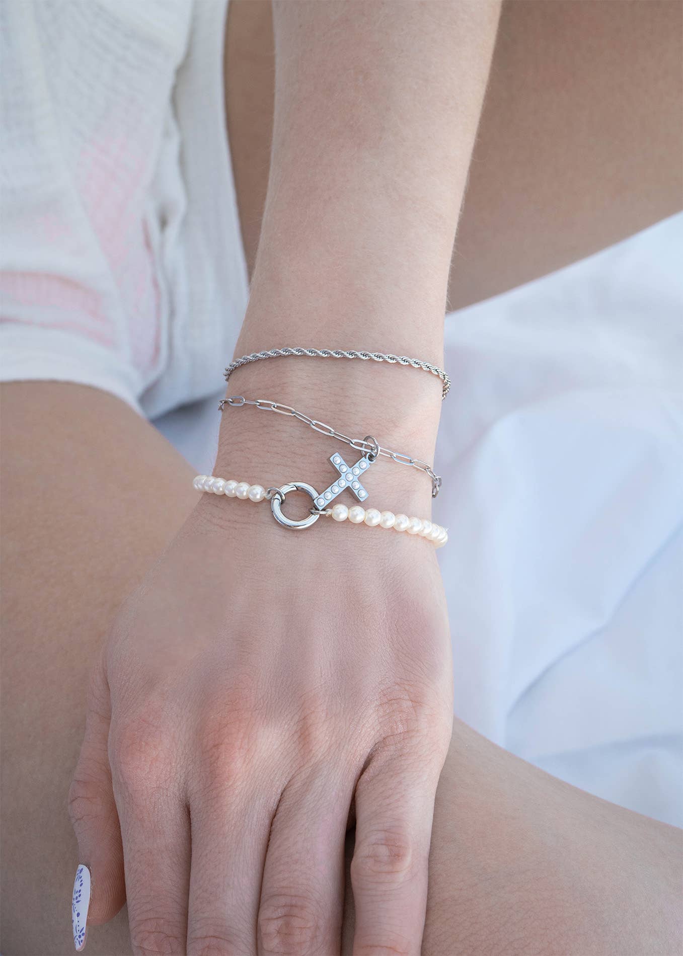 Beaded Pearl Charm Holder Bracelet