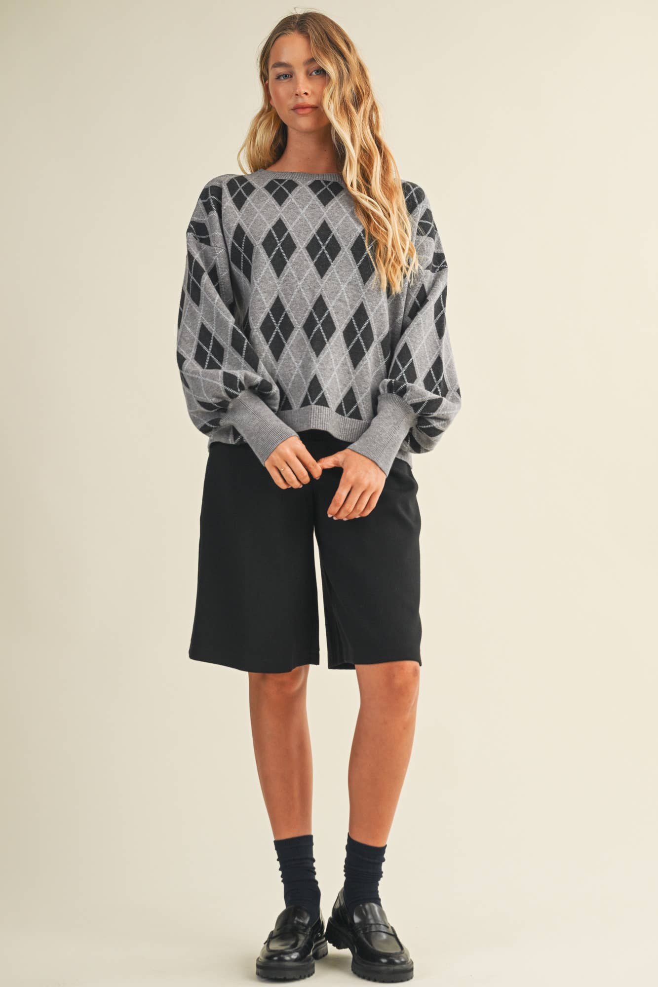 MUSTARD SEED ARGYLE PATTERN SWEATER TOP