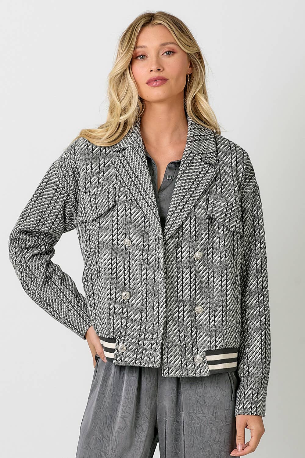 Mystree Stripe Bomber Jacket