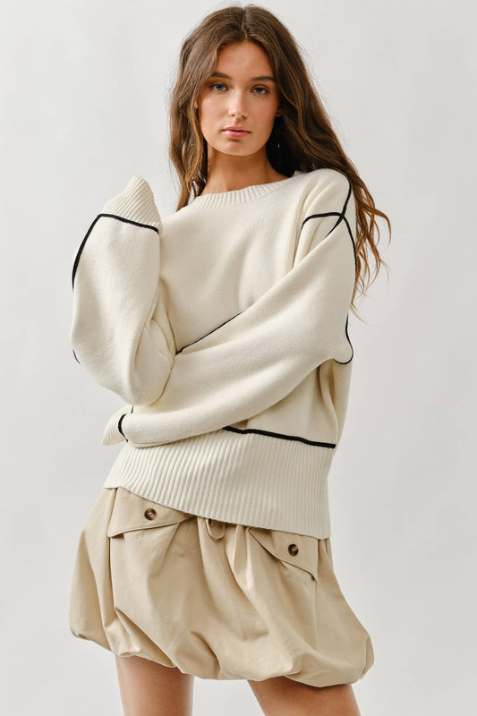 AARON & AMBER OVERSIZED FIT CONTRAST STITCHING SWEATER