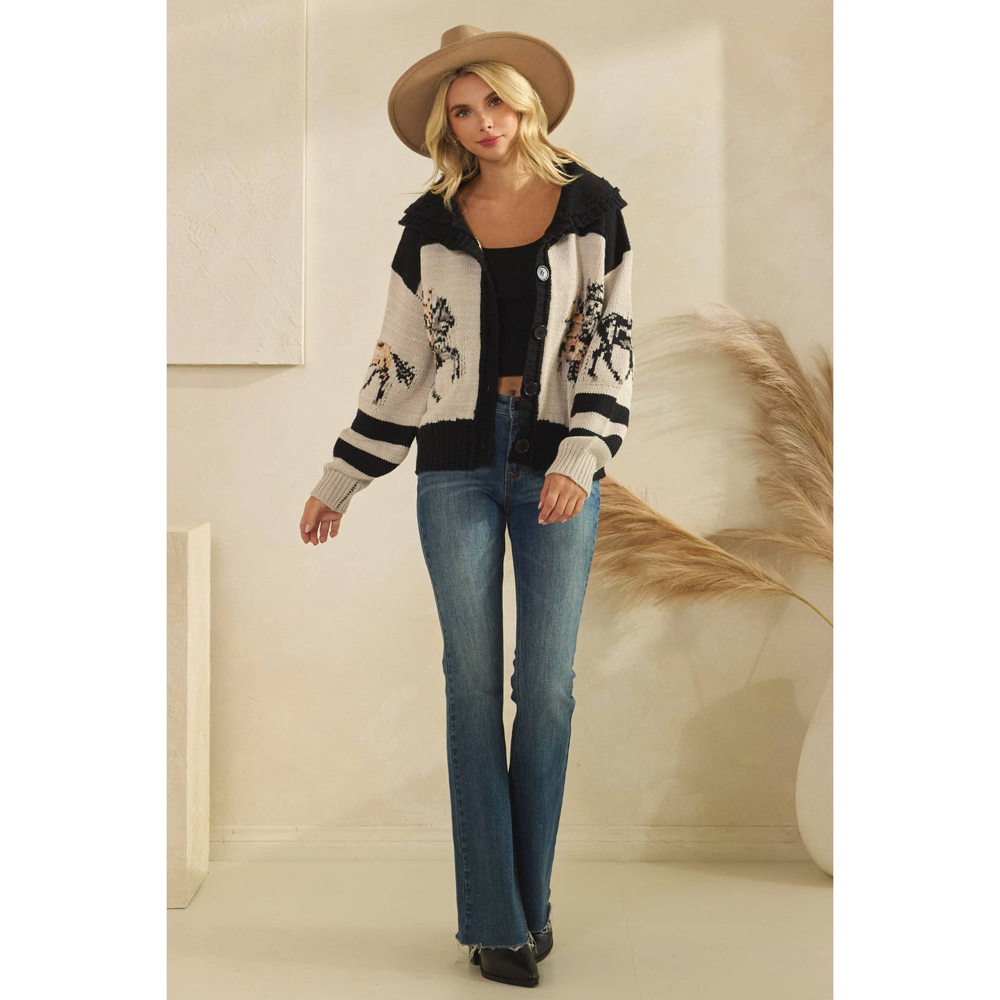 Horse Graphic Cardigan Sweater By Veveret