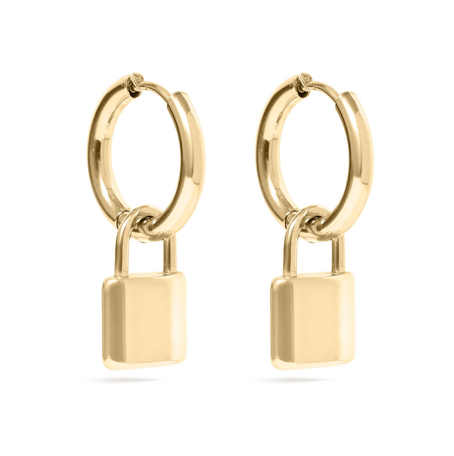 WJW 18K Gold PVD Stainless Steel Padlock Pendant Hoop Earrings / ERJ0035