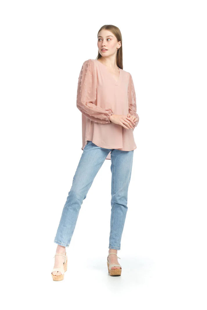 Papillon PT12009 BLUSH Pleated Blouse with Tufted Sleeves