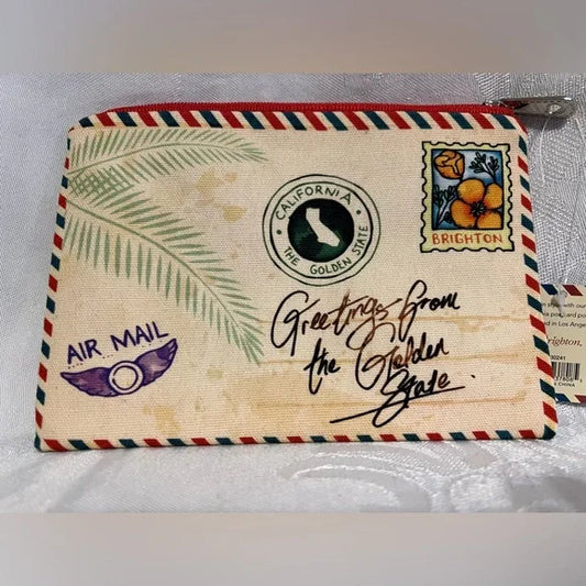 Limited Edition Brighton Greetings from California Canvas Zipper Travel Postcard Pouch