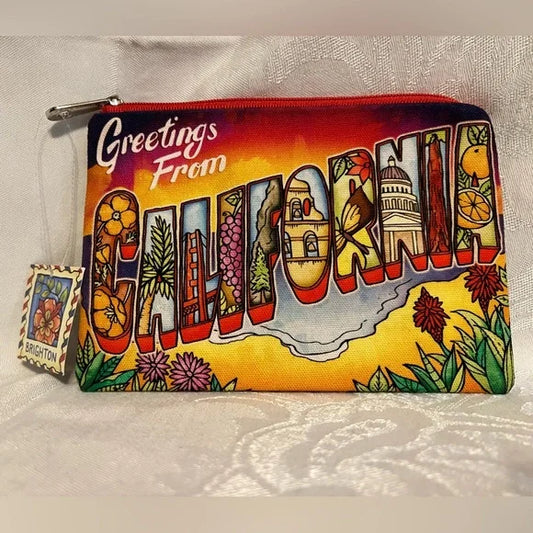 Limited Edition Brighton Greetings from California Canvas Zipper Travel Postcard Pouch