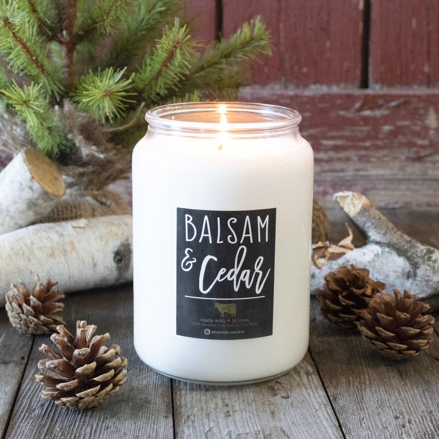 26 oz Farmhouse Jar Christmas Candle: Balsam & Cedar