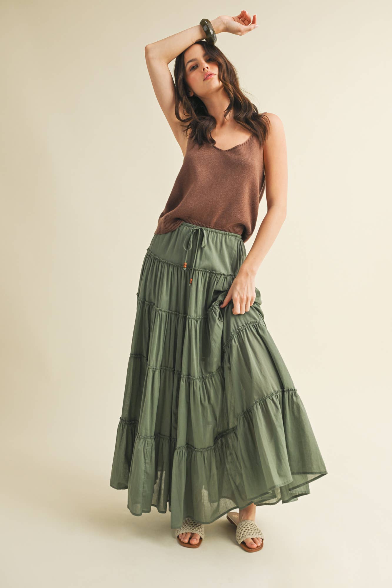 MUSTARD SEED DRAWSTRING DETAIL TIERED MAXI SKIRT