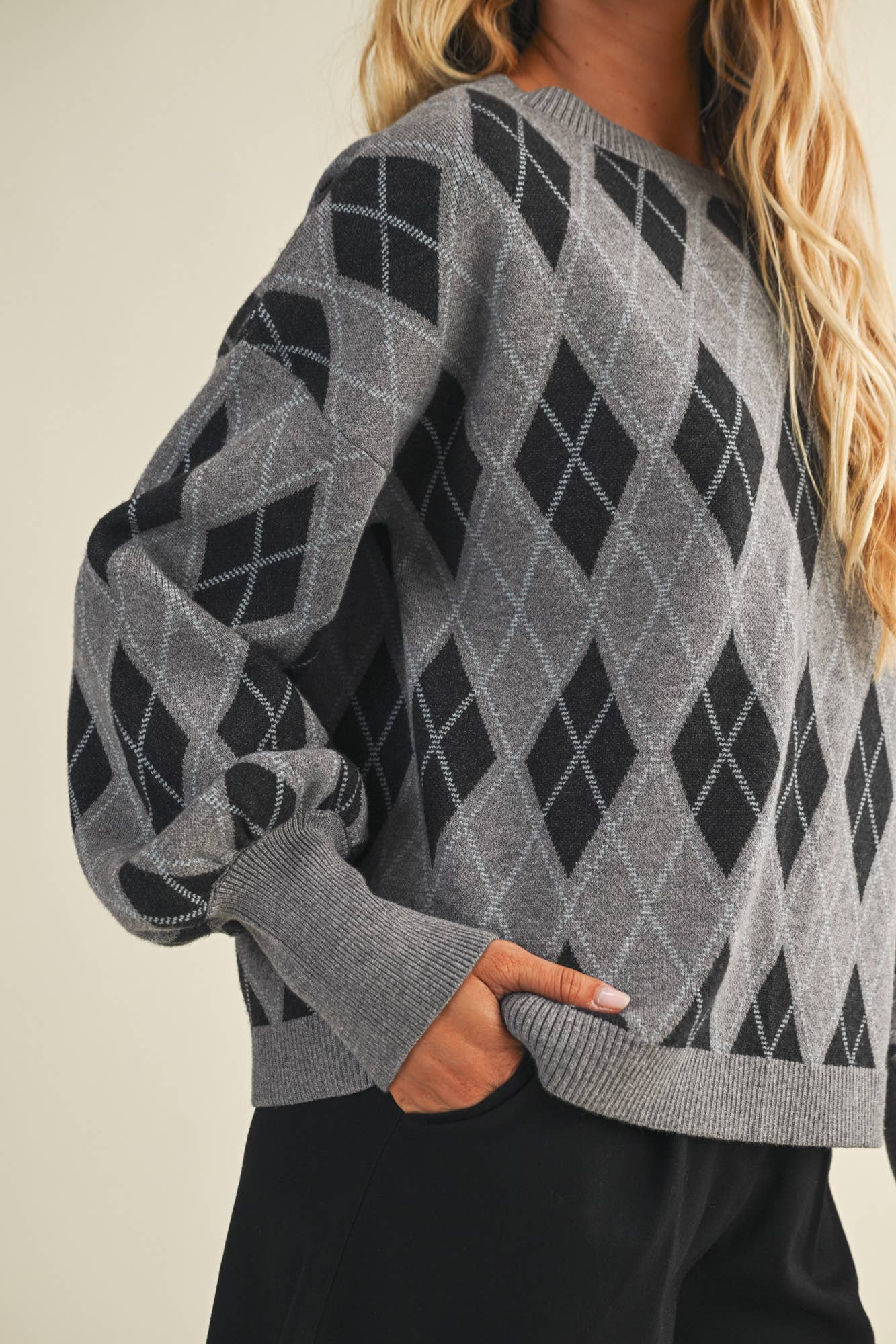 MUSTARD SEED ARGYLE PATTERN SWEATER TOP