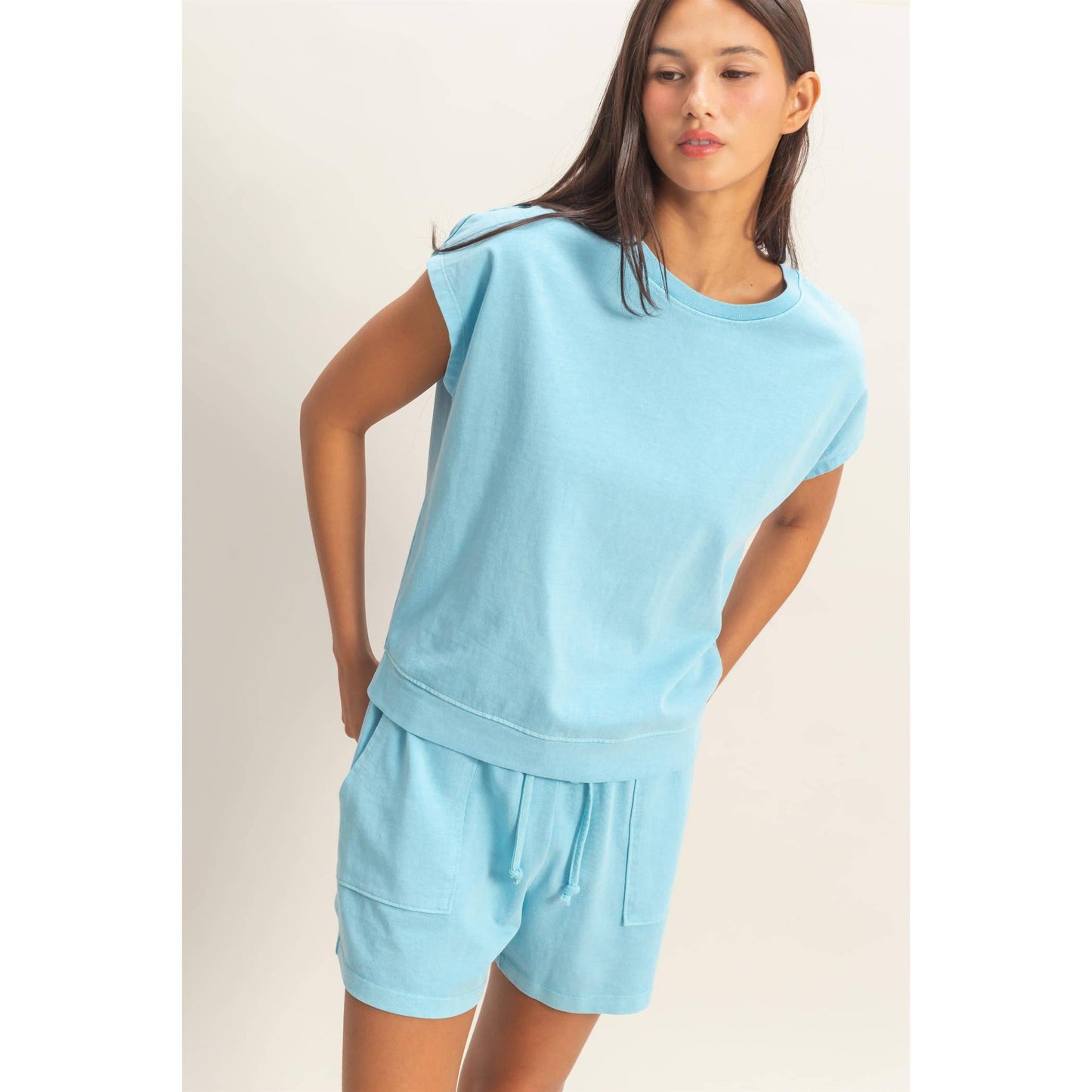 Sleeveless Crew Neck Top and Shorts Set