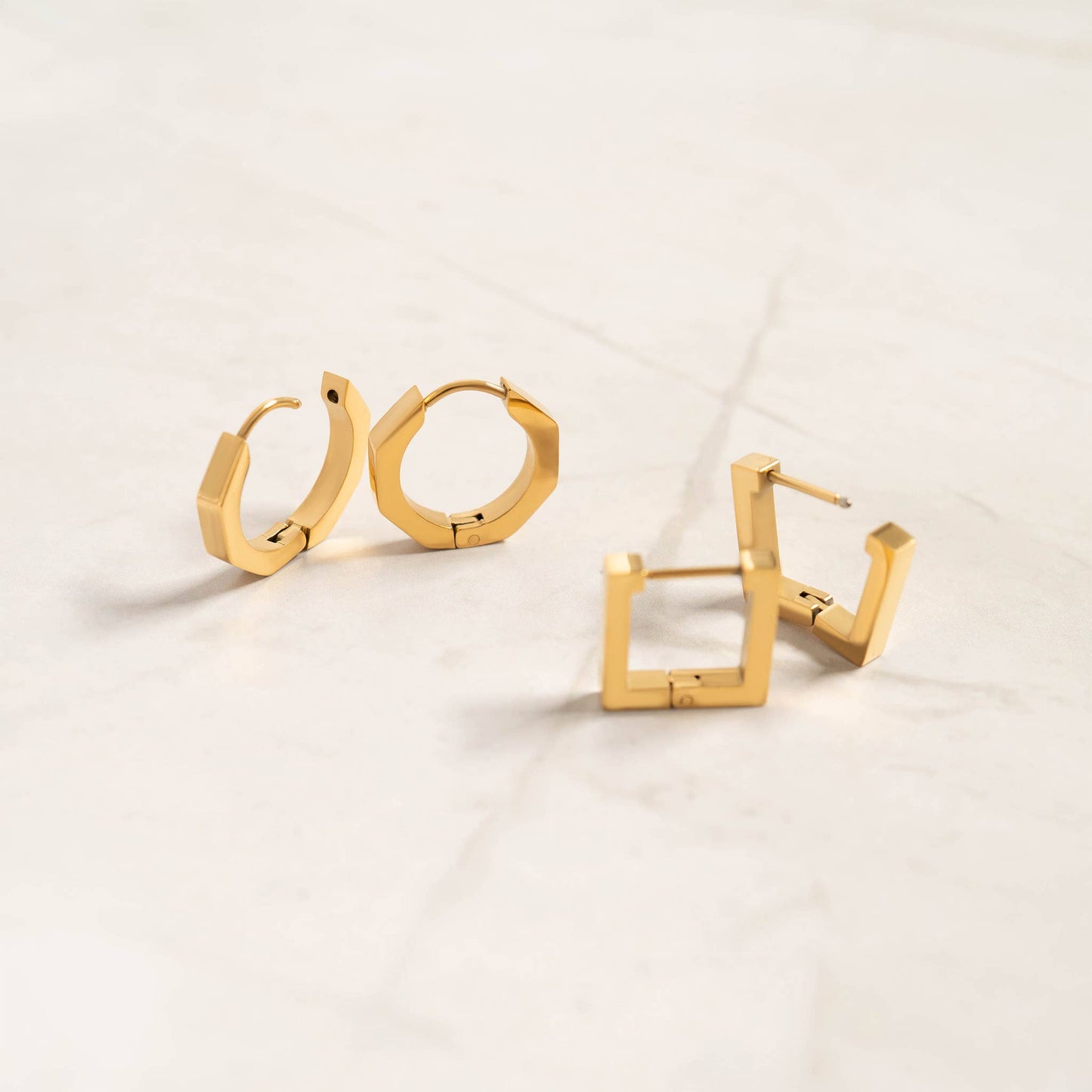18K Gold PVD Stainless Steel Square Huggie Earrings