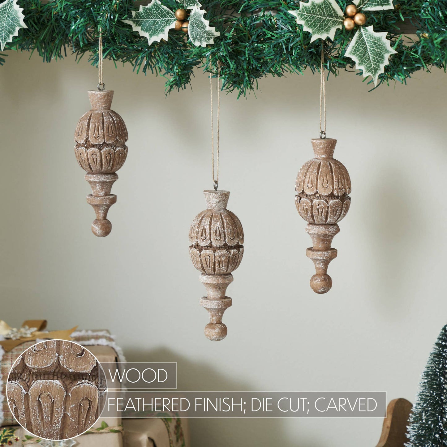 Vintage Finial Ornament Feathered Finish 6.5x2.5x2.5