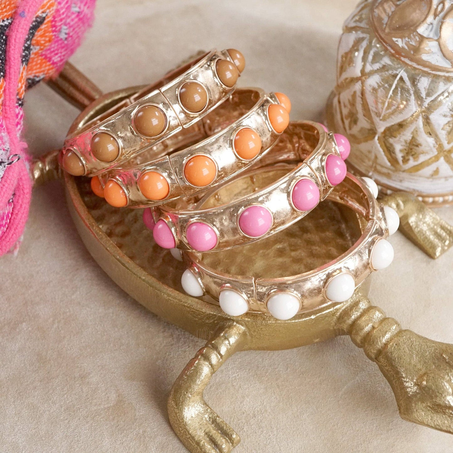 Eternity Statement Bangle Gold Tone Red Blue Brown Green Black Pearl