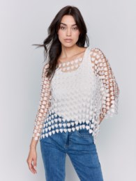 Charlie B Natural Color Textured Crochet Heart Top C4545R 838B