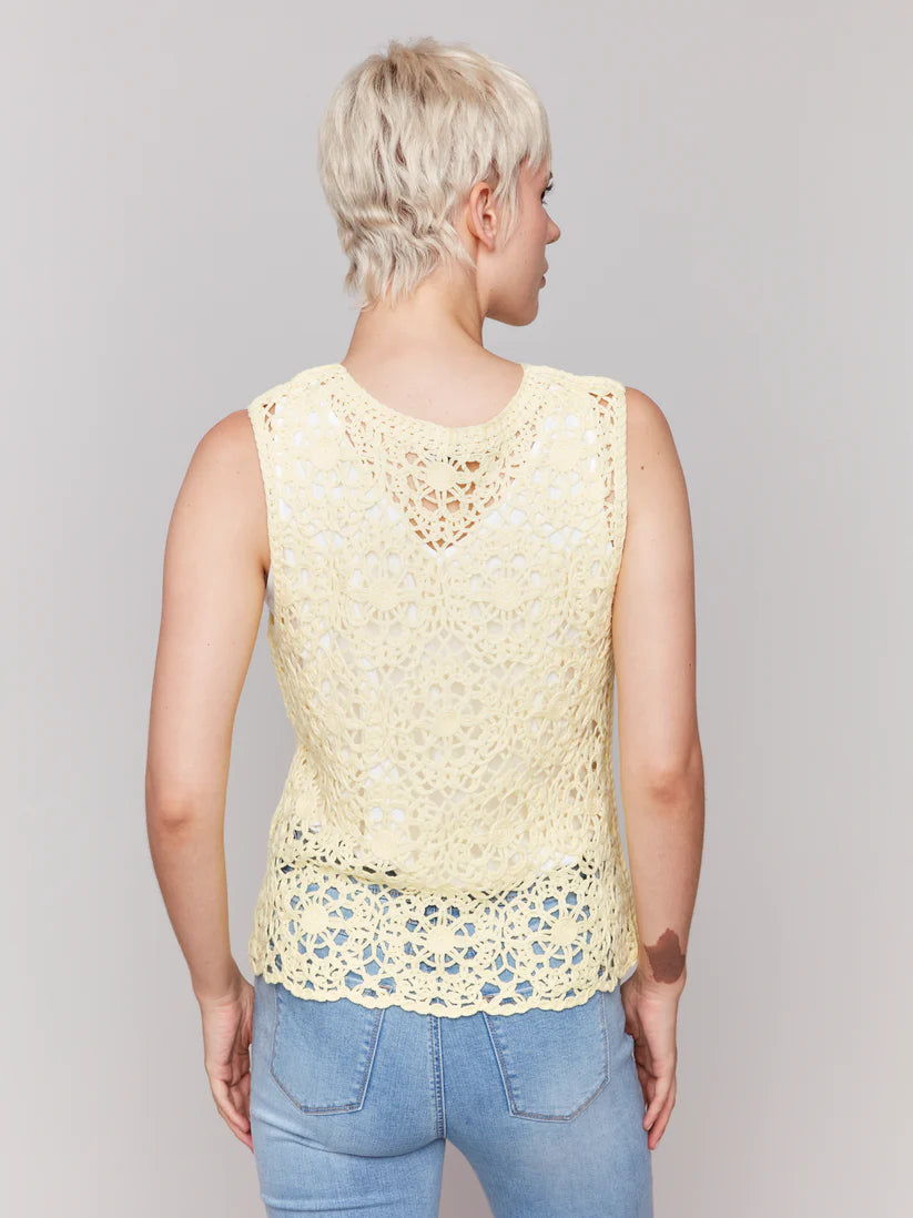 Charlie B Sleeveless Floral Cotton Crochet Top Lemonade C4611-234C-691