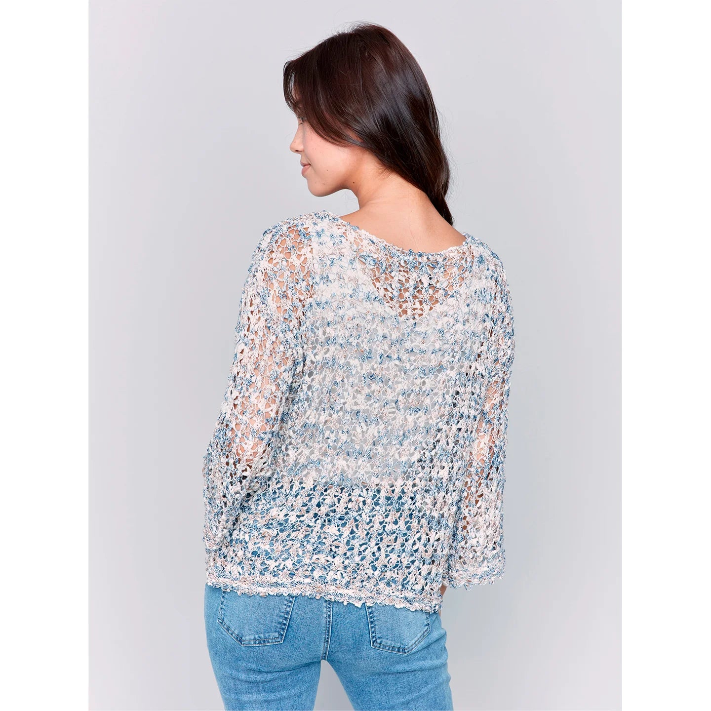 CHARLIE B BLUEBELL FANCY YARN FISHNET DROP SHOULDER C2617R SWEATER