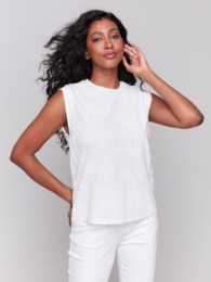 White Embroidered Sleeveless Charlie B Crew Neck Top C1390PK 209C