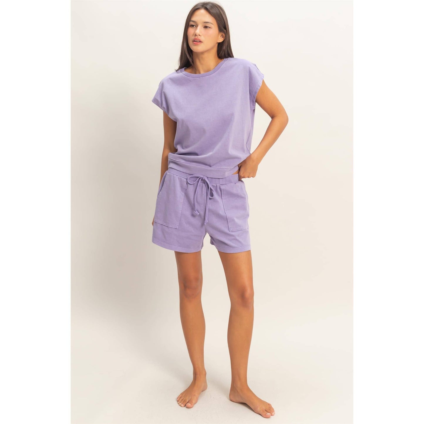 Sleeveless Crew Neck Top and Shorts Set