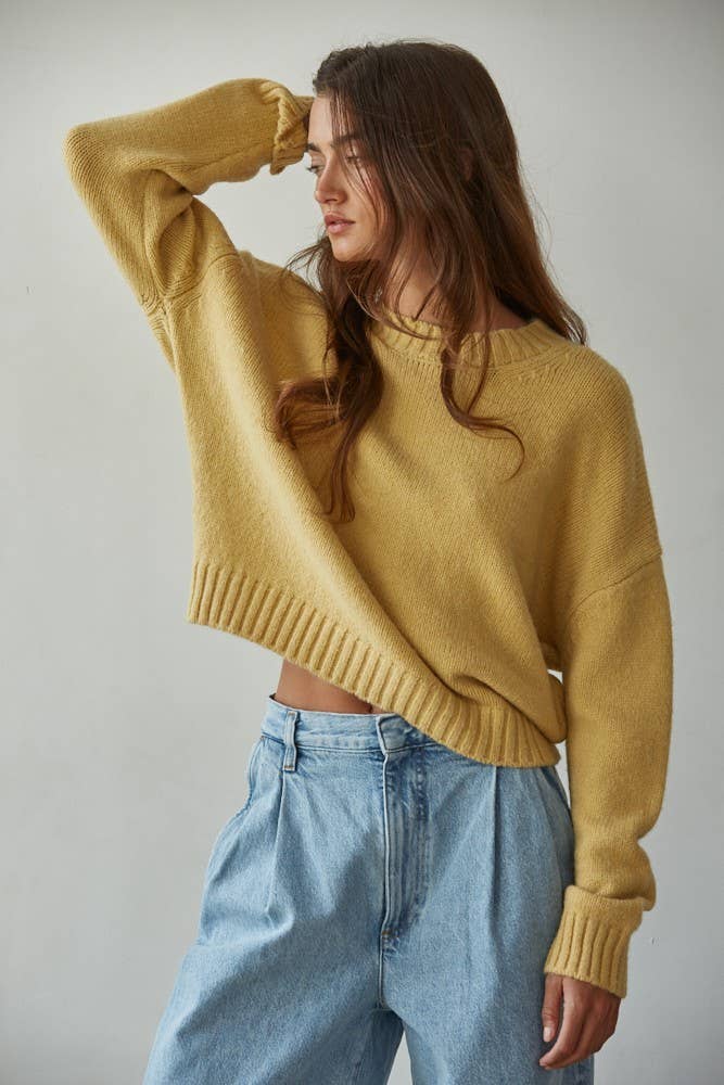 By Together Knit Sweater Crew Neck Long Sleeve Pullover Top