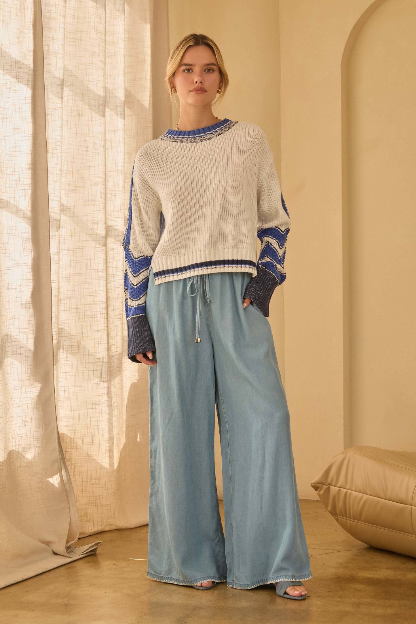 Relaxed Contrast Knit Sweater By Skies Are Blue