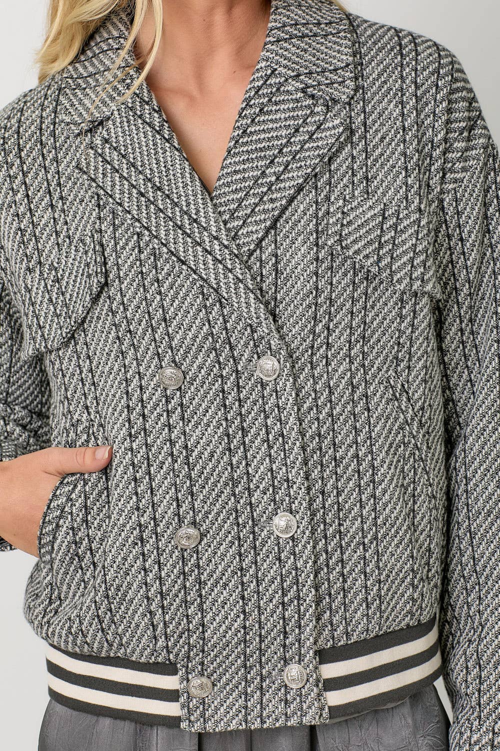 Mystree Stripe Bomber Jacket