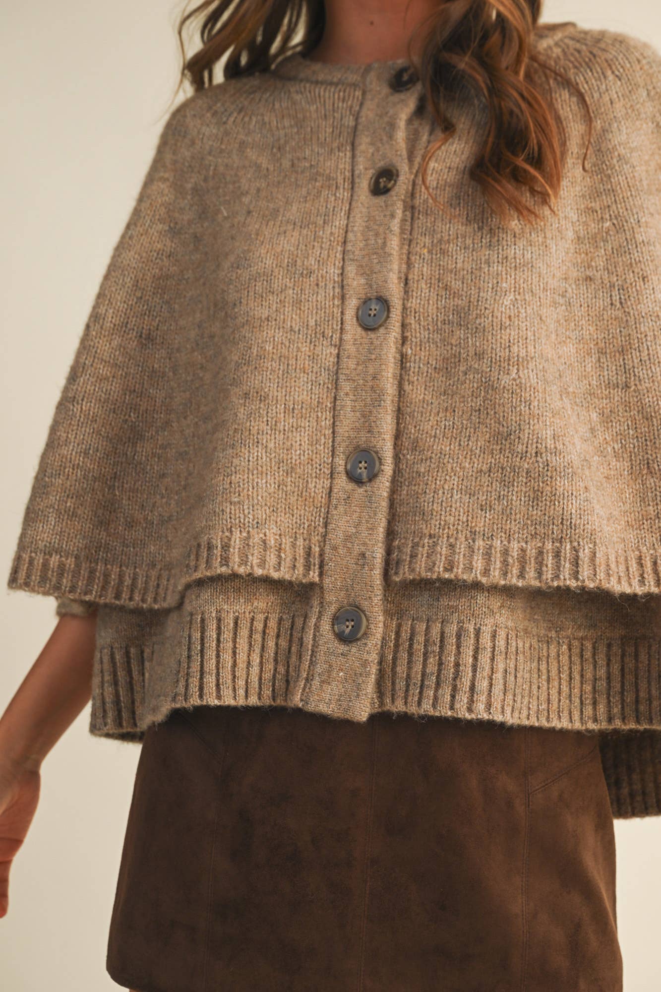 MUSTARD SEED BUTTON CLOSURE SWEATER CAPE CARDIGAN