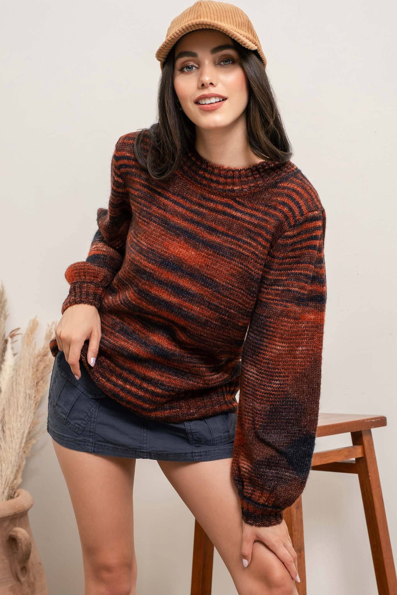 MOON RIVER MULTI-COLORED HEATHER KNIT SWEATER