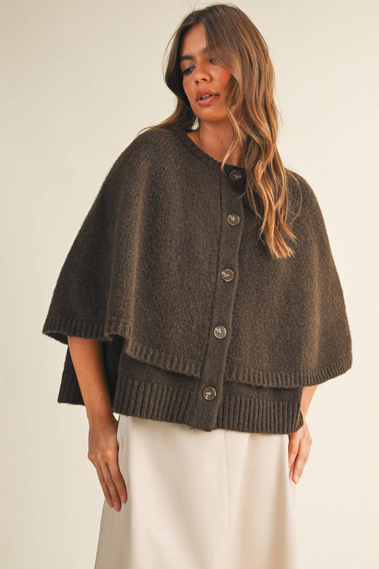 MUSTARD SEED BUTTON CLOSURE SWEATER CAPE CARDIGAN