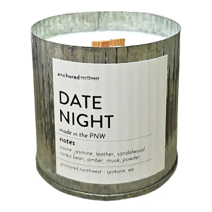 Date Night Valentine's Day Gift Rustic Vintage Farmhouse Soy Wood Wick Candle Anchored Northwest