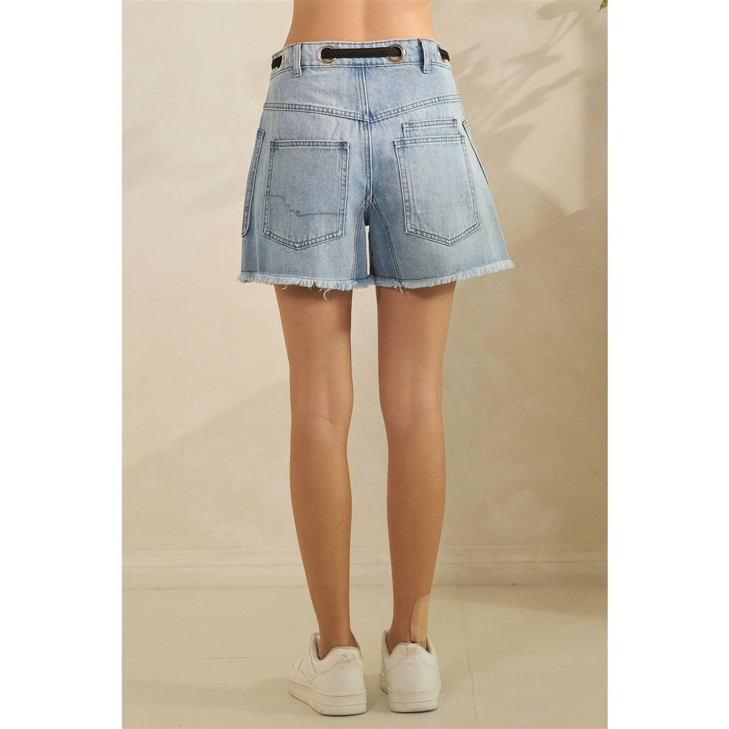 Denim Shorts with Drawcord Waist Detail by Veveret