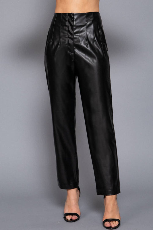 High Waist Slim Fit Faux Leather Long Pants