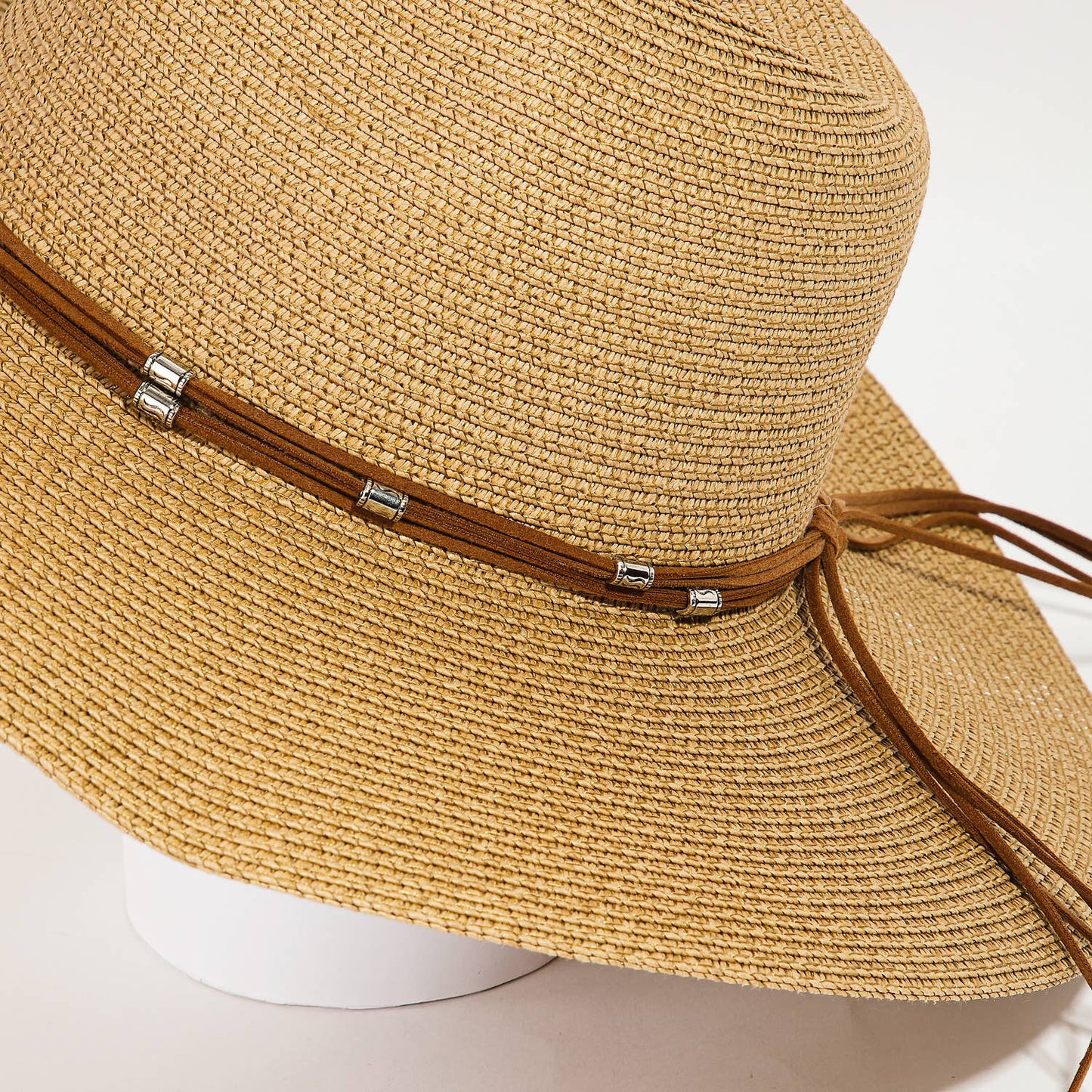 Beaded Leather Band Straw Hat