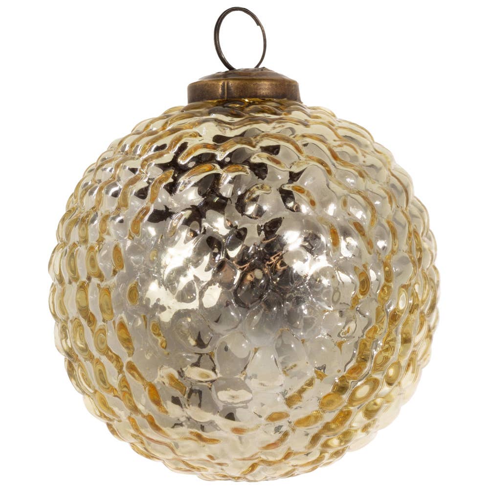 Hobnail Gold Glass Christmas Ornament 4" Dia.