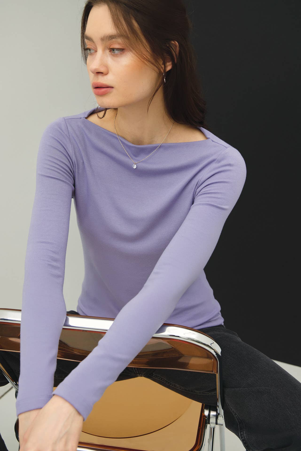 BASIC BOAT NECK LONG SLEEVE KNIT TOP