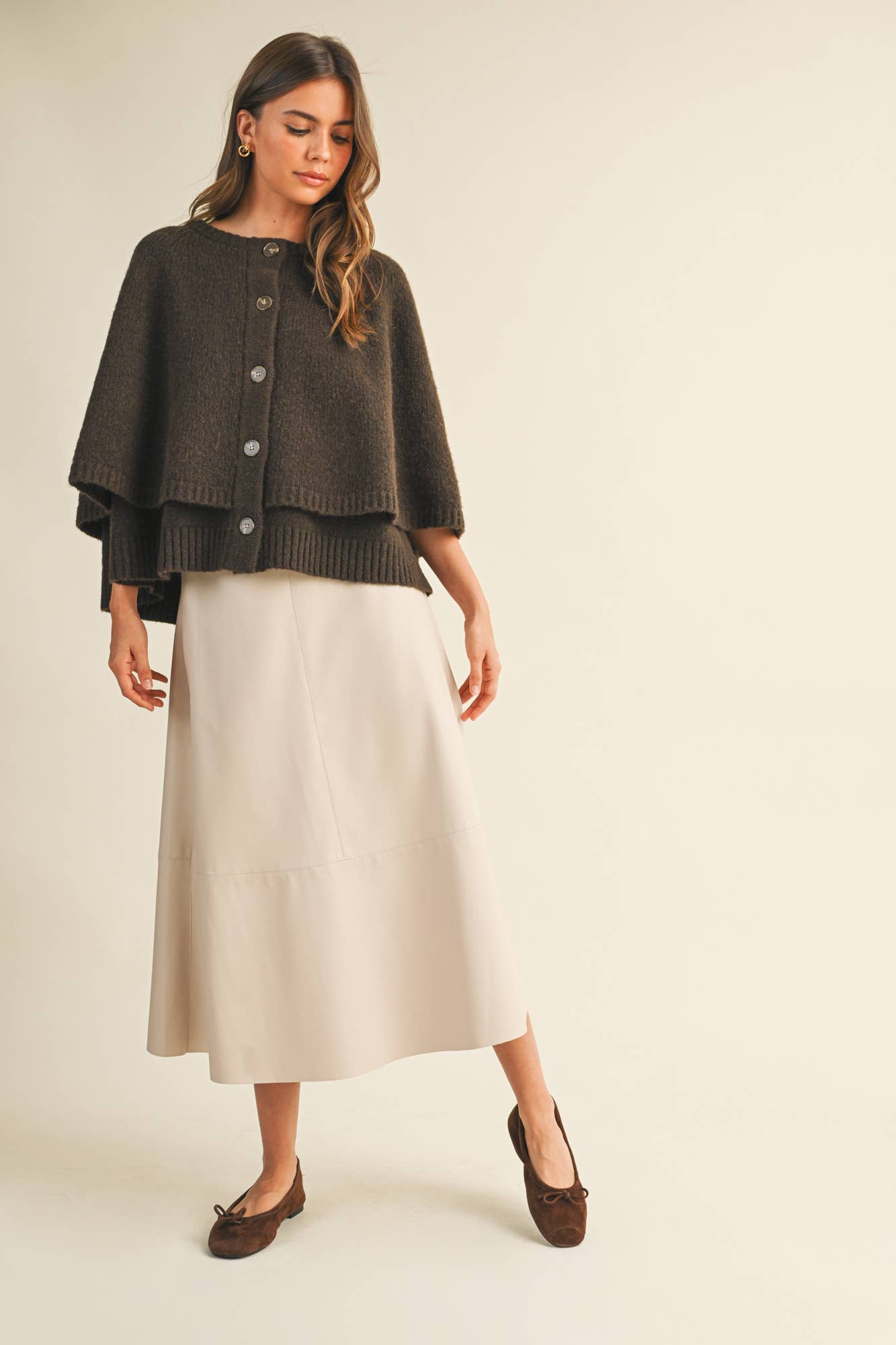 MUSTARD SEED BUTTON CLOSURE SWEATER CAPE CARDIGAN