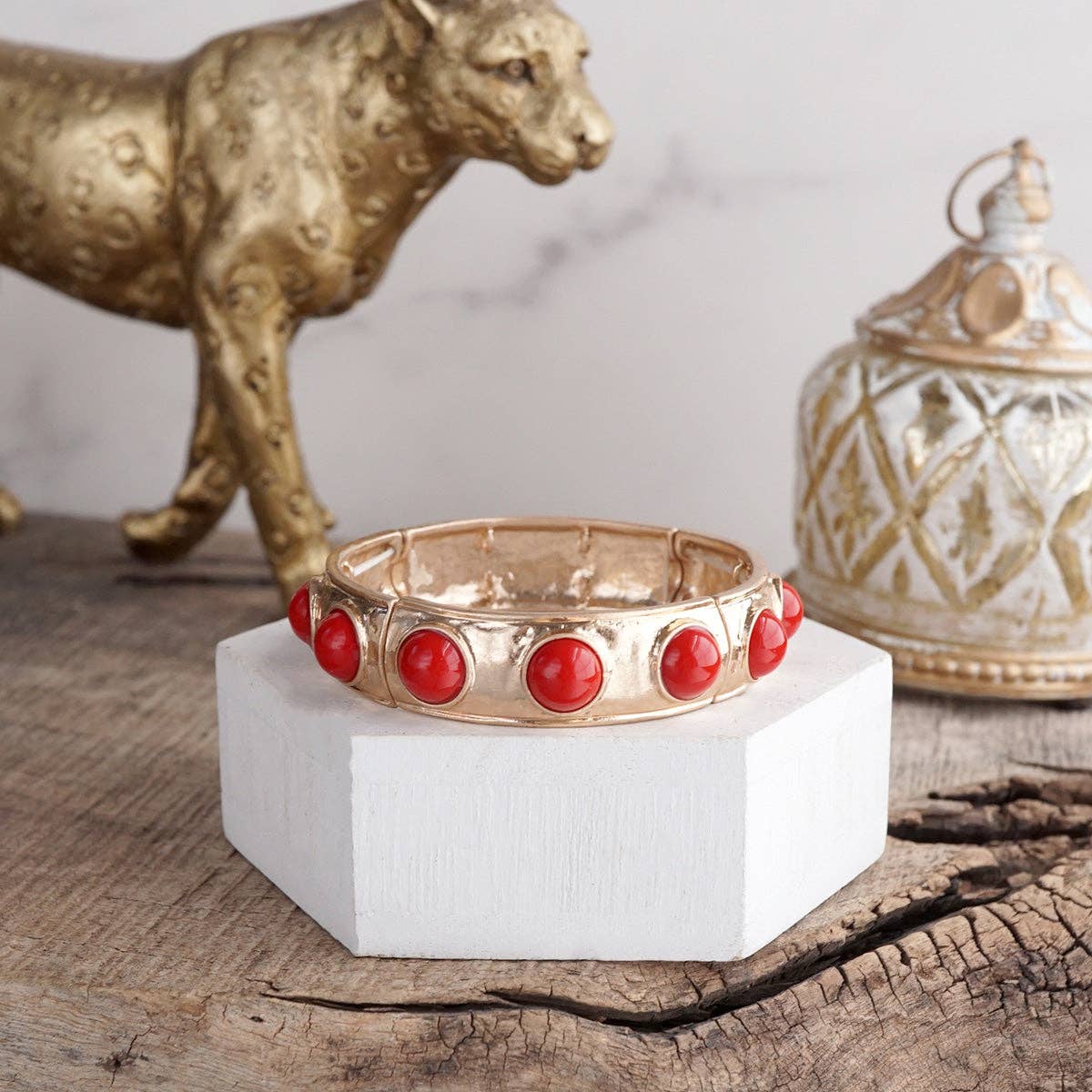 Eternity Statement Bangle Gold Tone Red Blue Brown Green Black Pearl