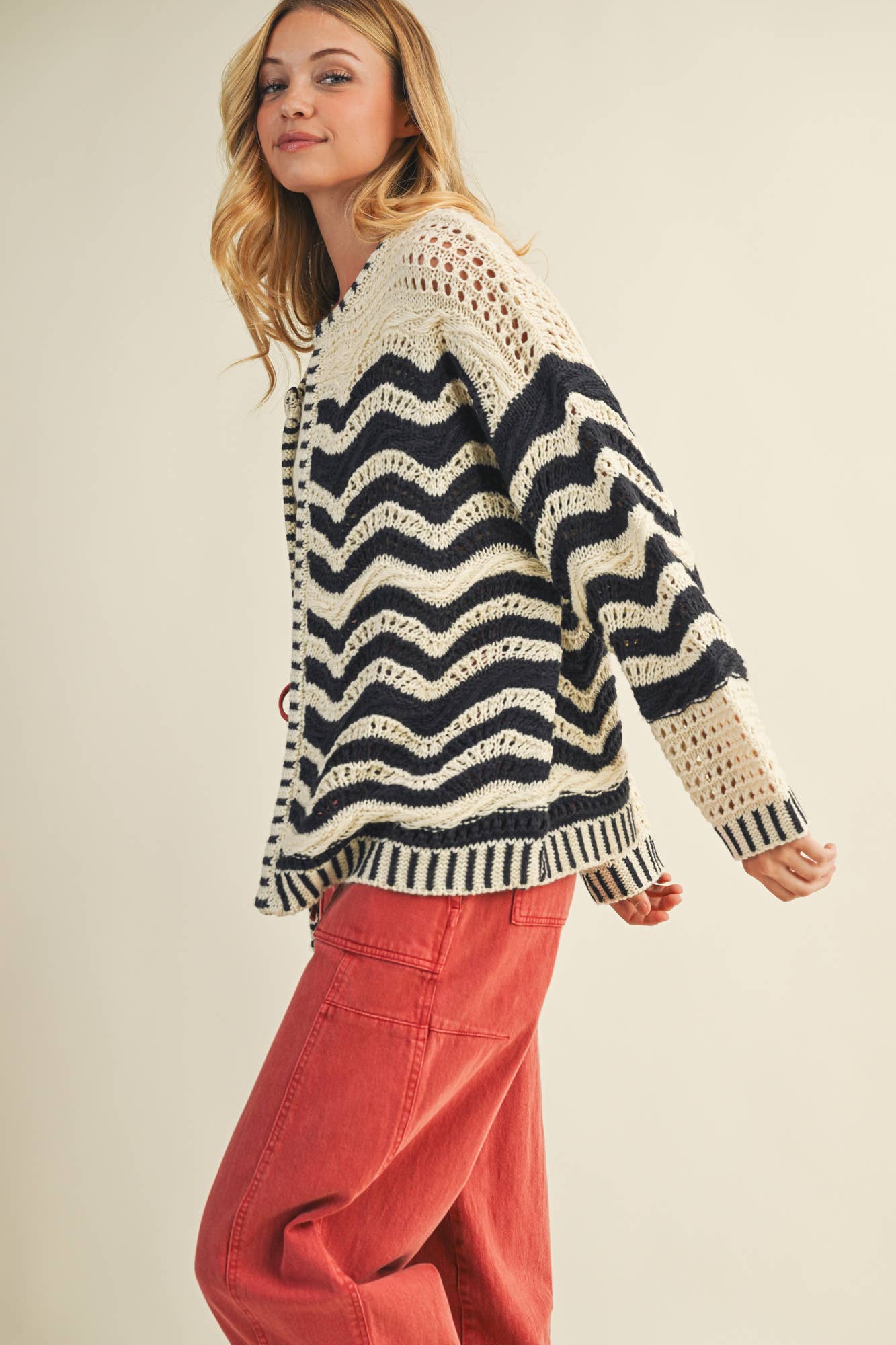 MUSTARD SEED WAVE PATTERN SWEATER CARDIGAN