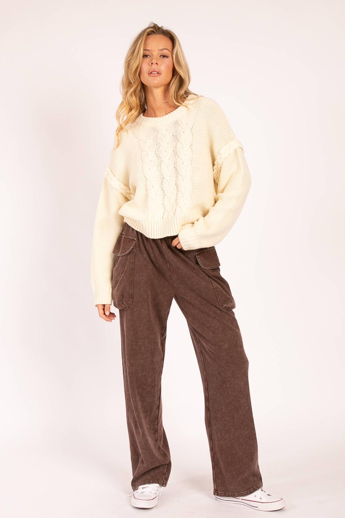 Heyson Chunky Cable Knit Sweater with Ribbed Hem