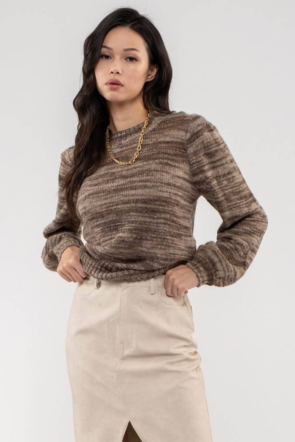 MOON RIVER MULTI-COLORED HEATHER KNIT SWEATER