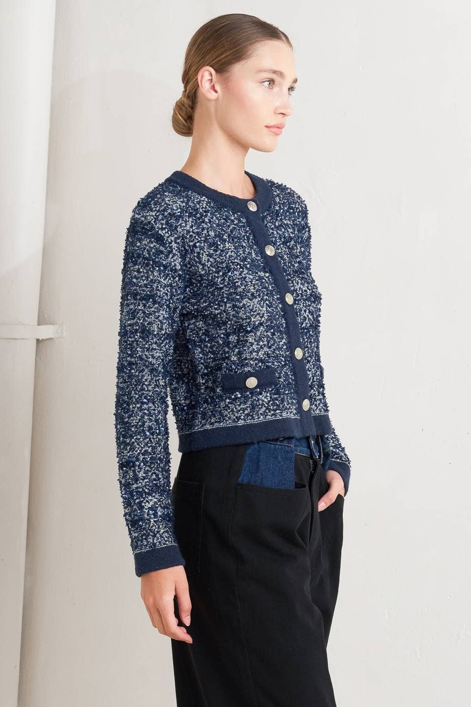 Flying Tomato sweater knit cardigan - FSW1368 BLUE MULTI