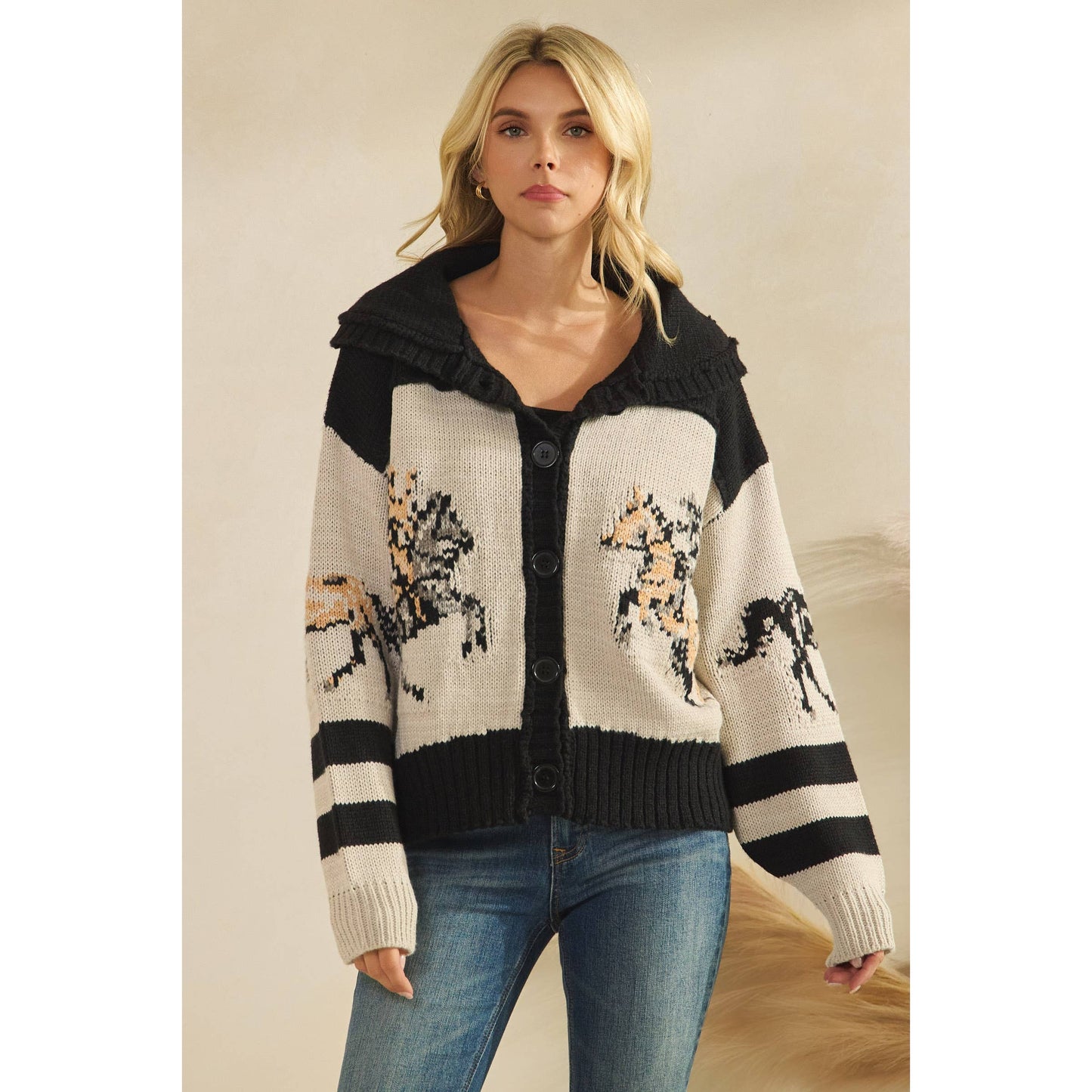 Horse Graphic Cardigan Sweater By Veveret