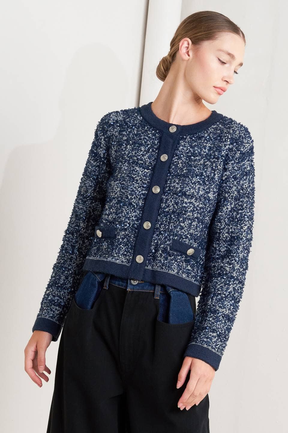 Flying Tomato sweater knit cardigan - FSW1368 BLUE MULTI