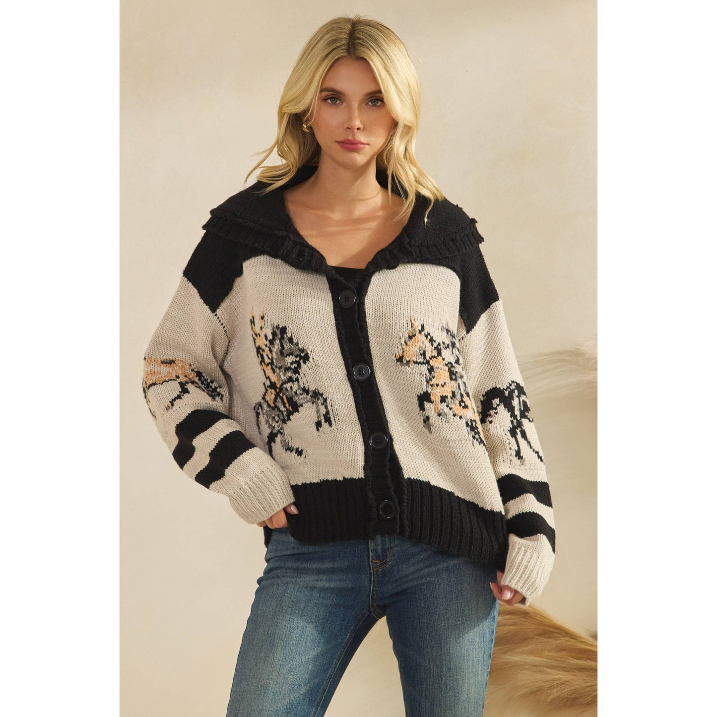 Horse Graphic Cardigan Sweater By Veveret