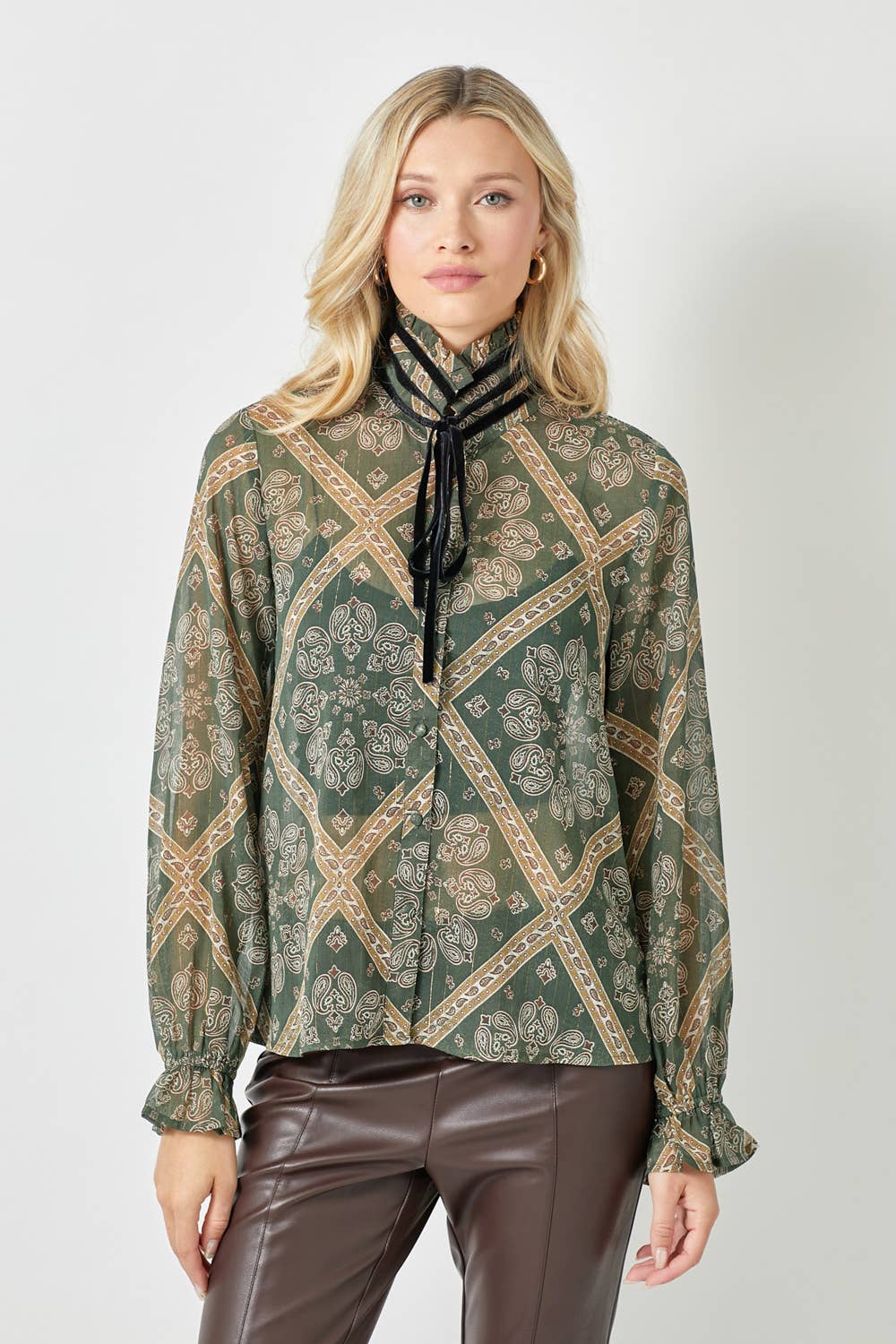 Mystree Tie Neck Blouse