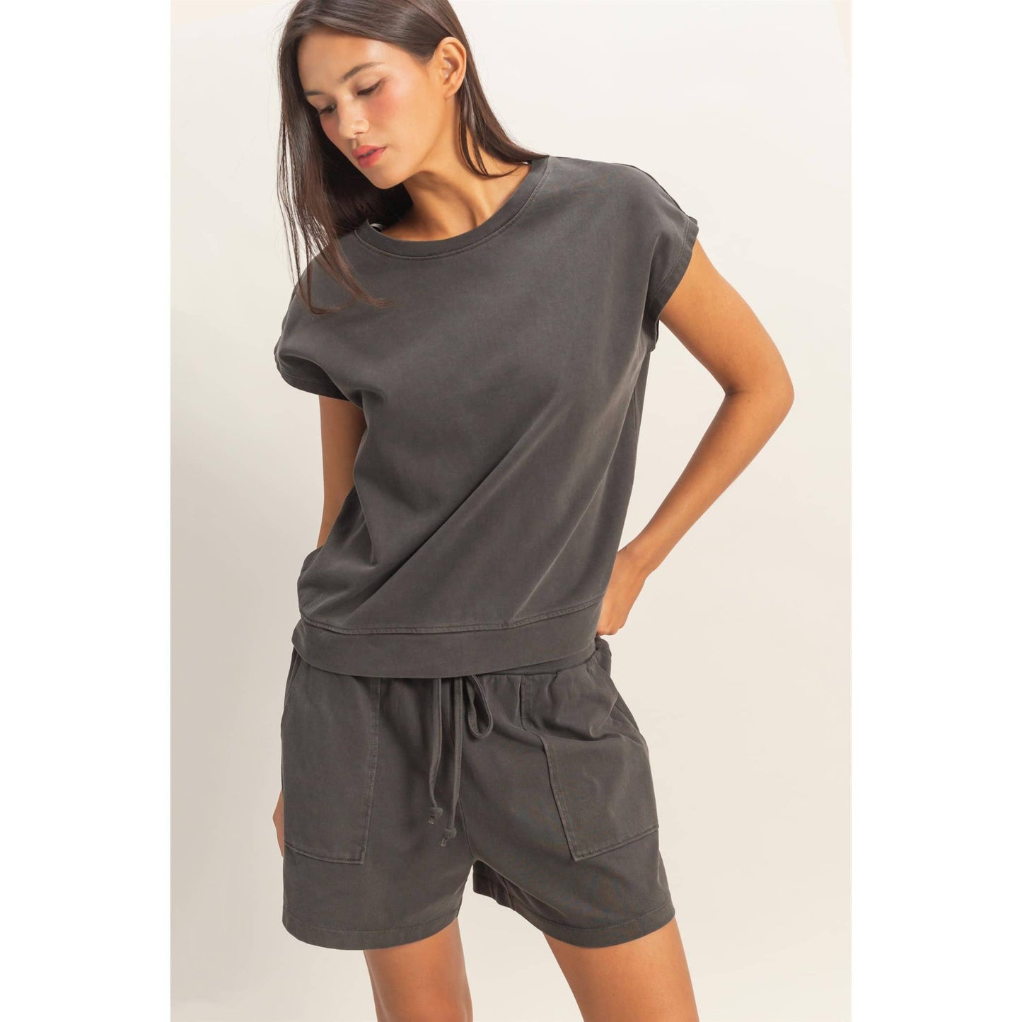 Sleeveless Crew Neck Top and Shorts Set