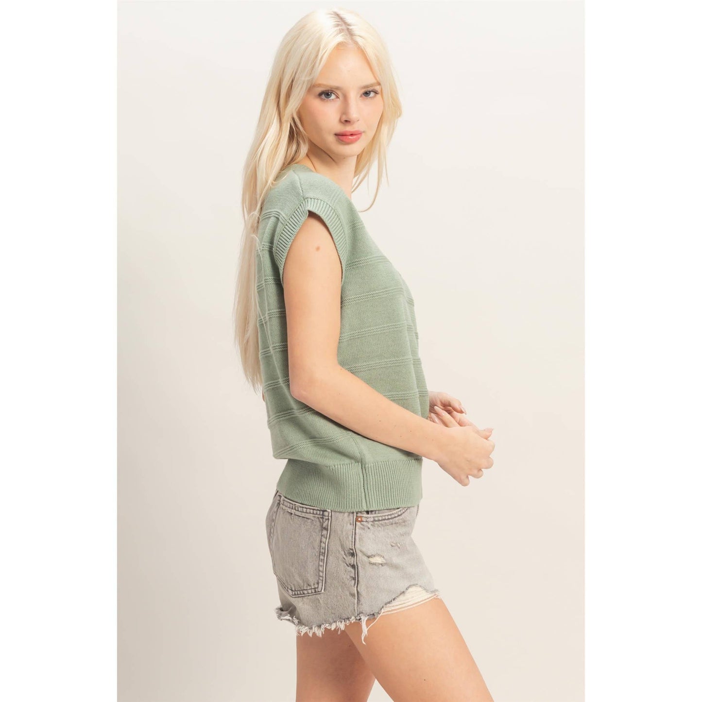 Textured Round Neck Dolman Sleeve Top