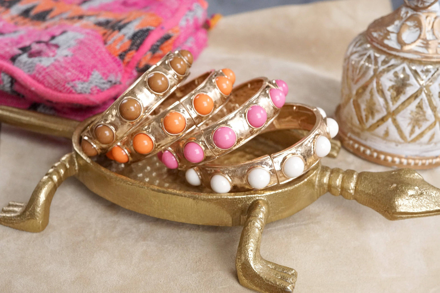 Eternity Statement Bangle Gold Tone Red Blue Brown Green Black Pearl