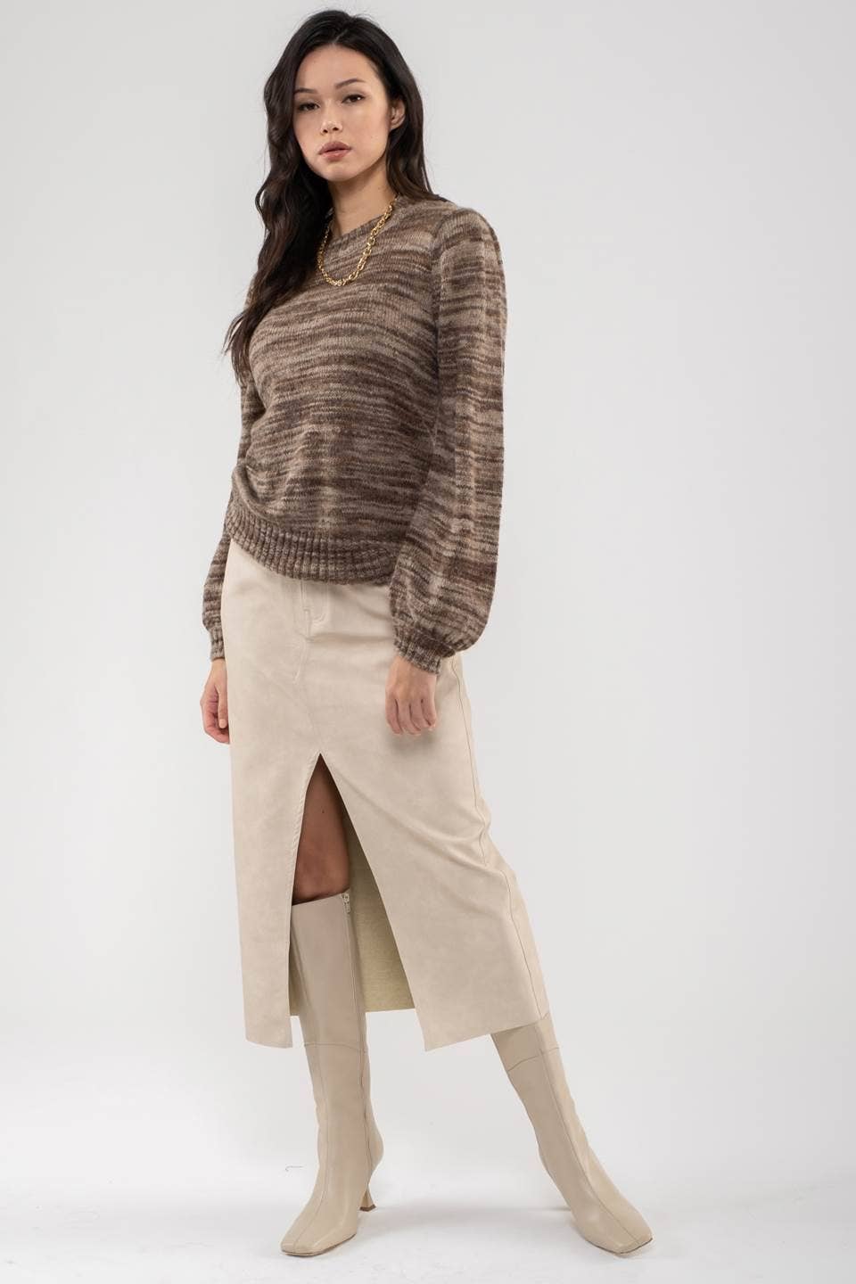 MOON RIVER MULTI-COLORED HEATHER KNIT SWEATER